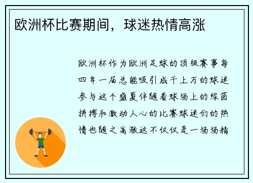 欧洲杯比赛期间，球迷热情高涨