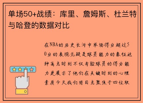 单场50+战绩：库里、詹姆斯、杜兰特与哈登的数据对比